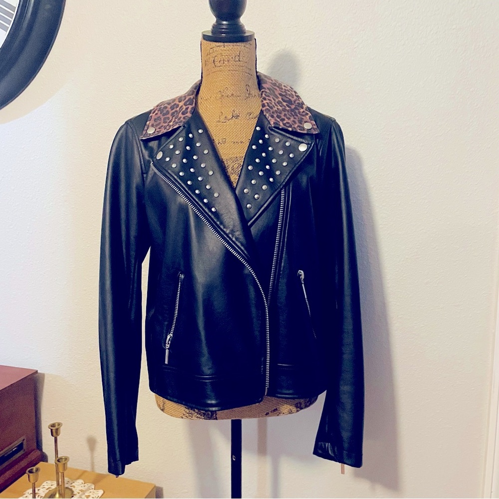 Torrid Betsey Johnson Black Faux Leather Studded Leopard Moto Jacket 1X